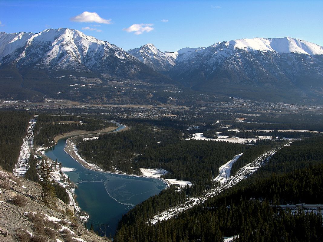 02 Canmore And Canmore Dam Rundle Forbay in Winter With Mount Lady MacDonald, Grotto Mountain Beyond